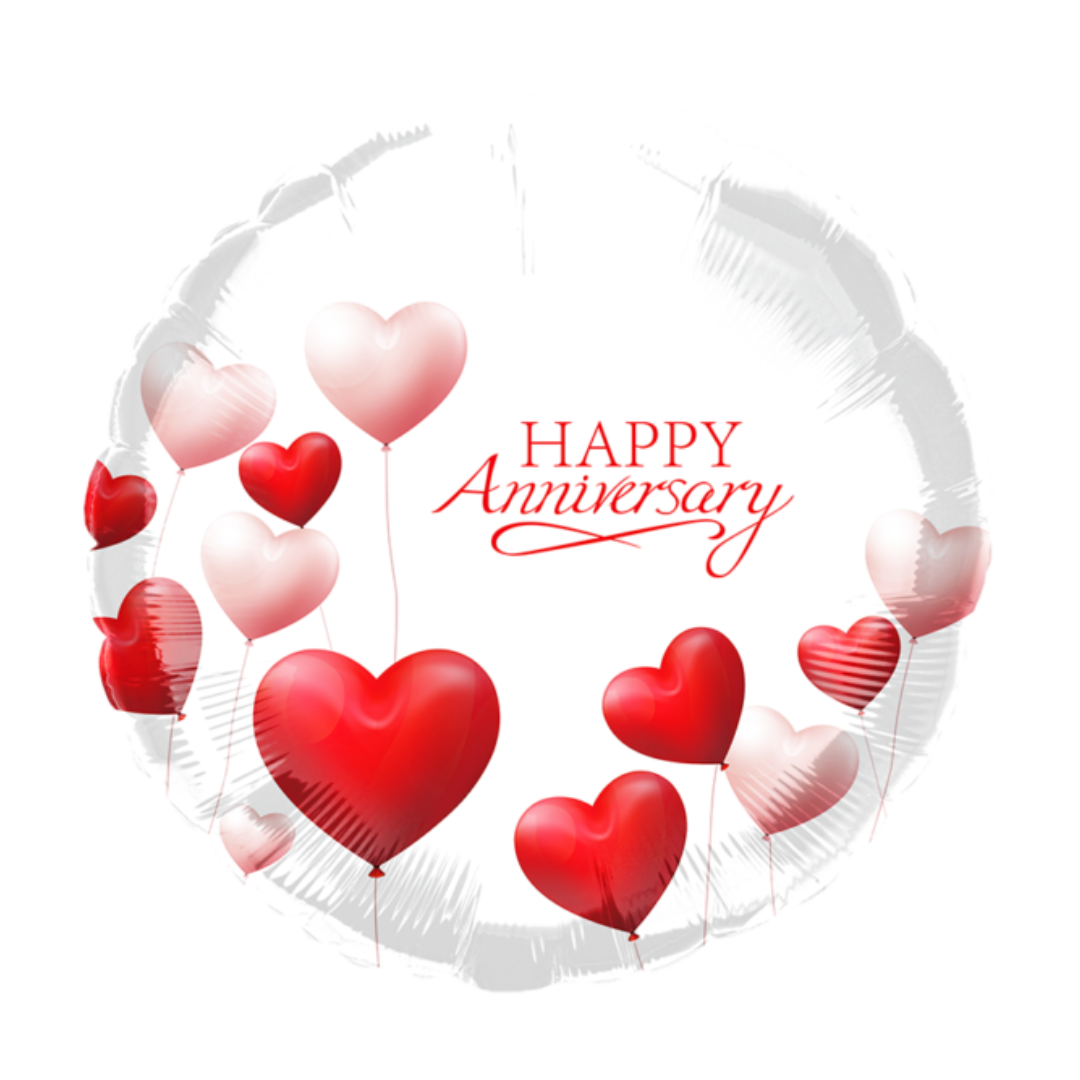 White with Red Heart Happy Anniversary Foil Balloon,18in