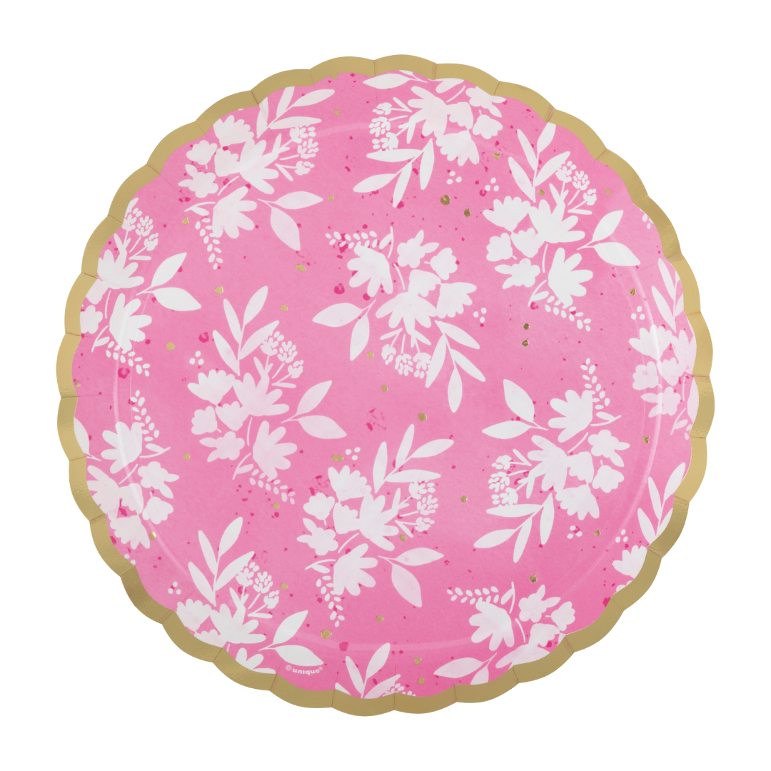Pink Scalloped Edge with Foil Dinner Plates