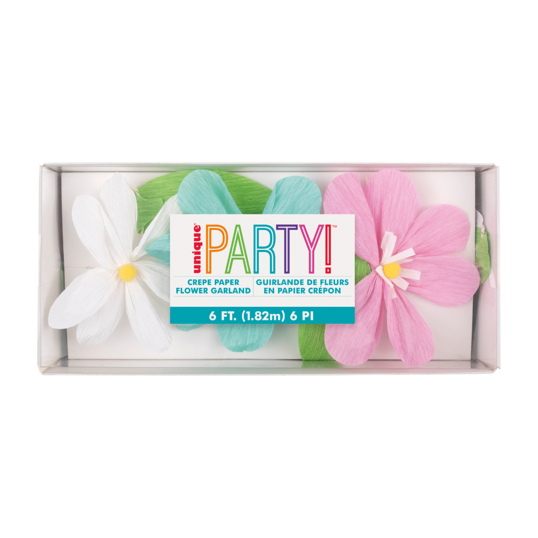 Pink, White & Green Spring Florals Crepe Paper Flower Garland