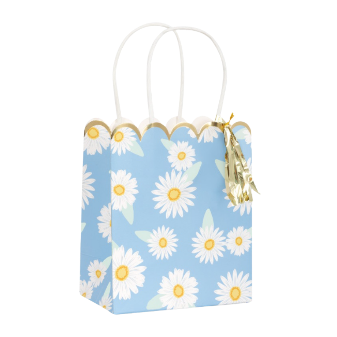 Blue and White with Gold Foil Scalloped Edge Fresh Daisy Favor Bags