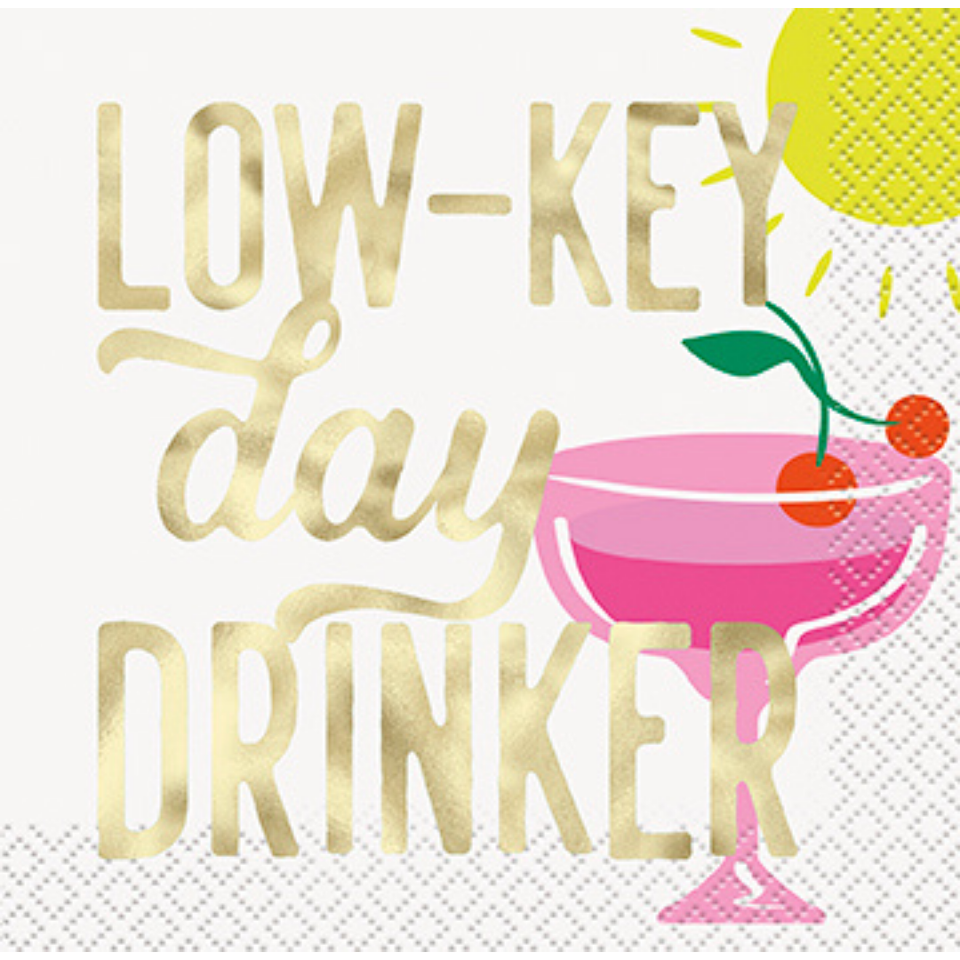 White Low Key Day Drinker with Foil Beverage Napkins