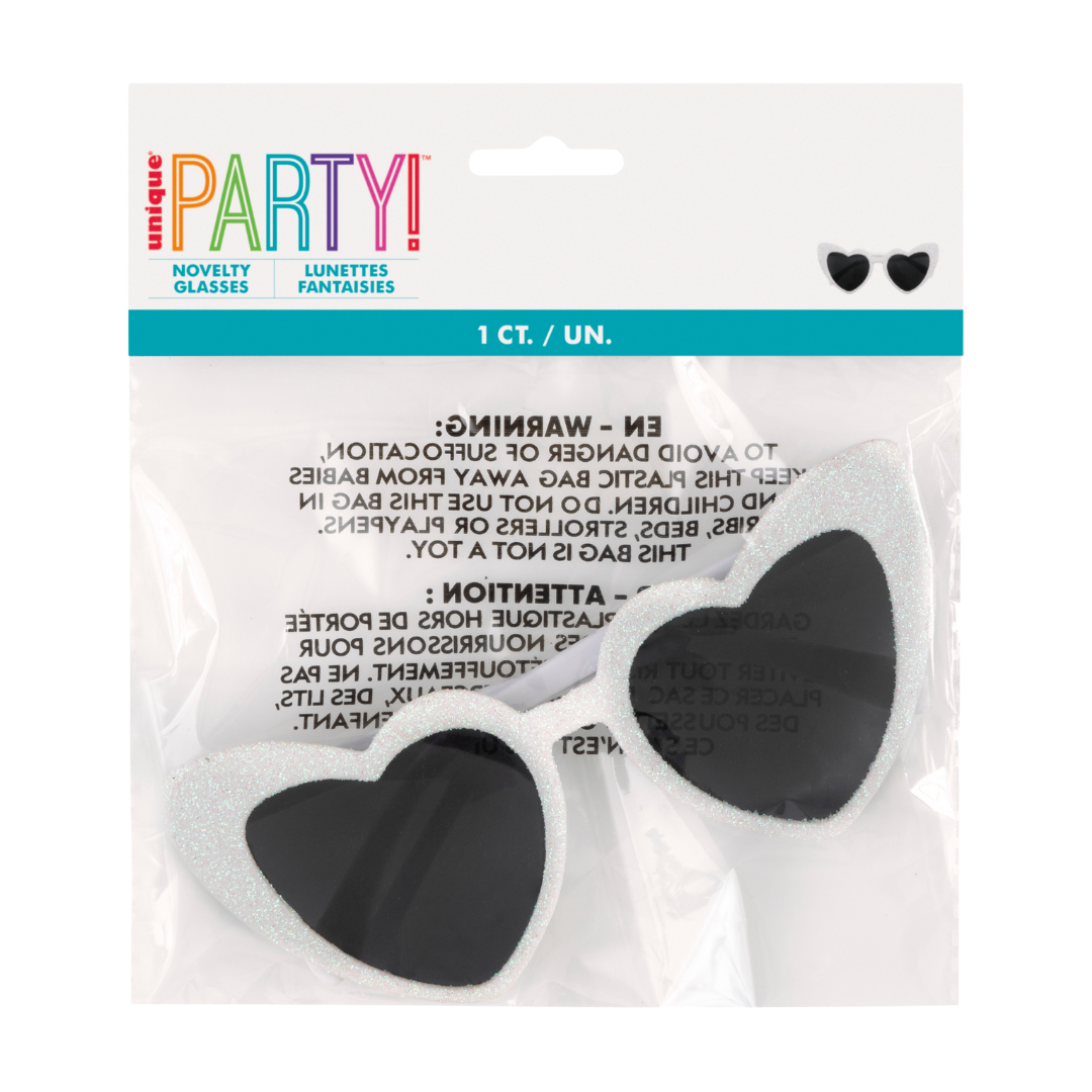White Glitter Heart Shaped Novelty Glasses