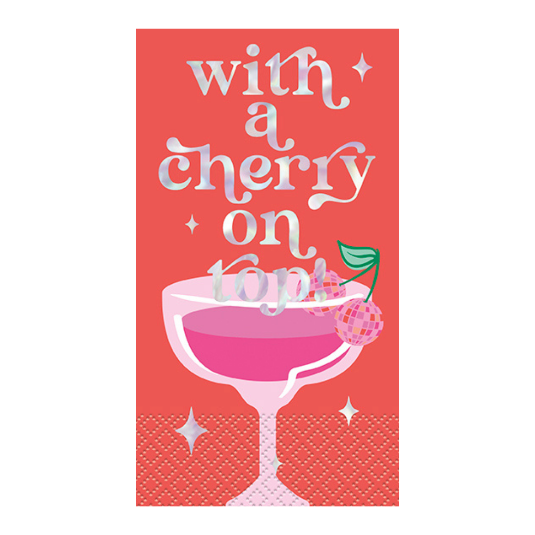 Red with Iridescent Foil "With a Cherry on Top" Guest Napkins