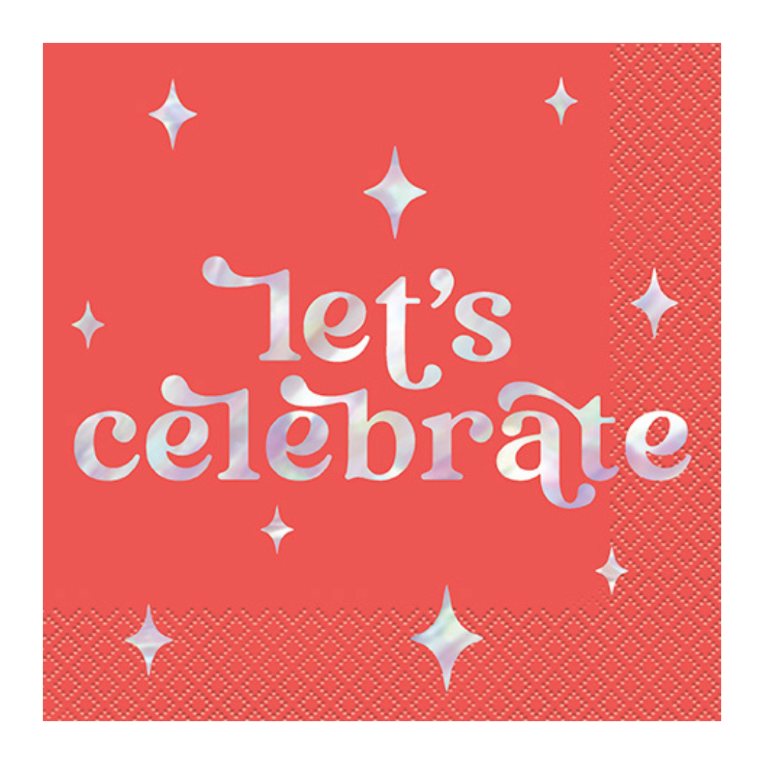 Red with Iridescent Foil "Let's Celebrate" Luncheon Napkins