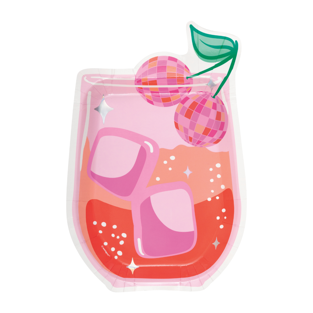 Pink Cherry Drink with Iridescent Foil Dinner Plates