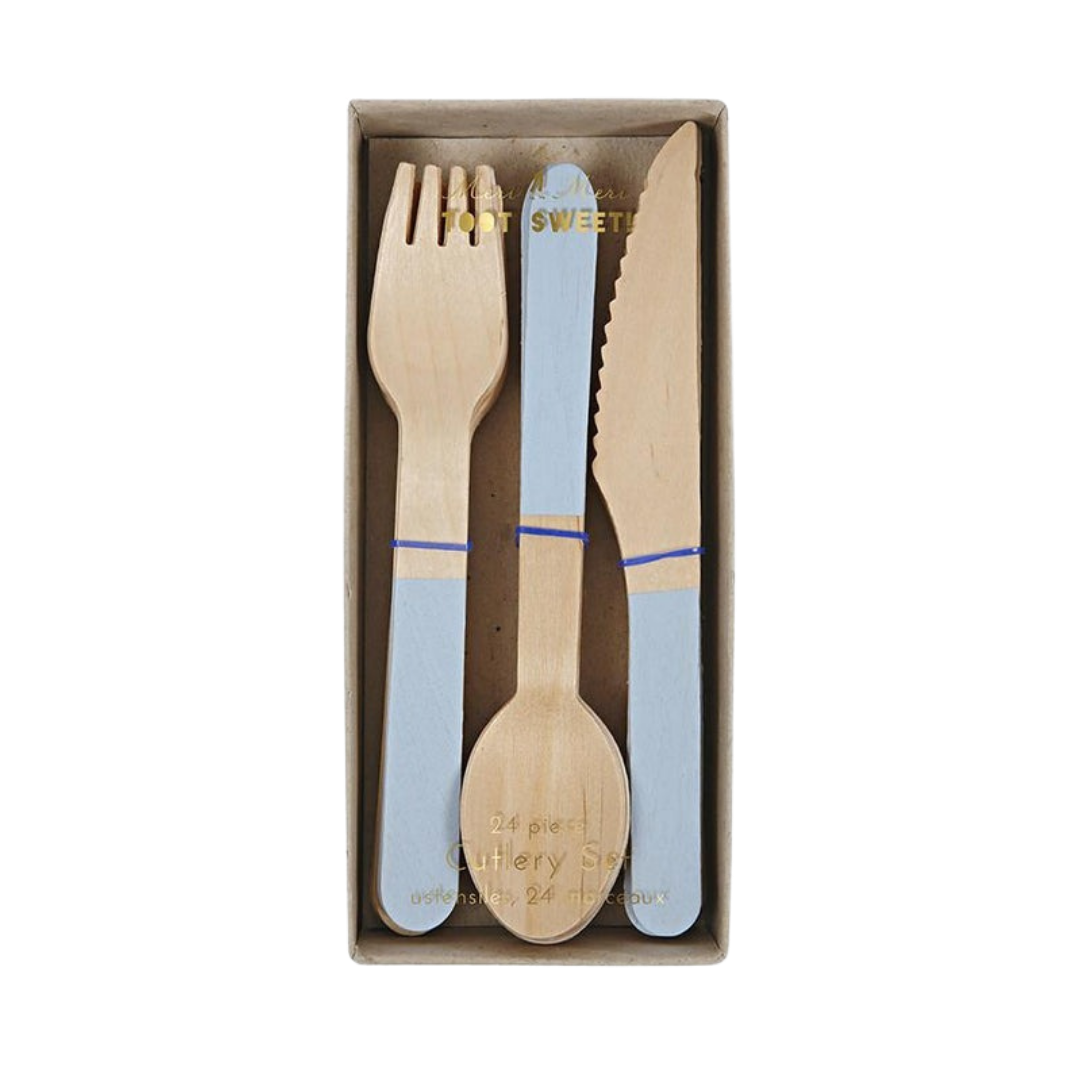 Blue Wooden Cutlery Set