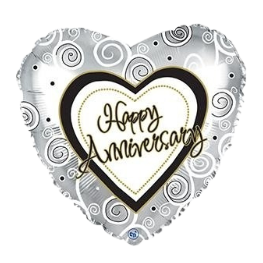 Silver Swirl Heart Happy Anniversary Foil Balloon, 18in