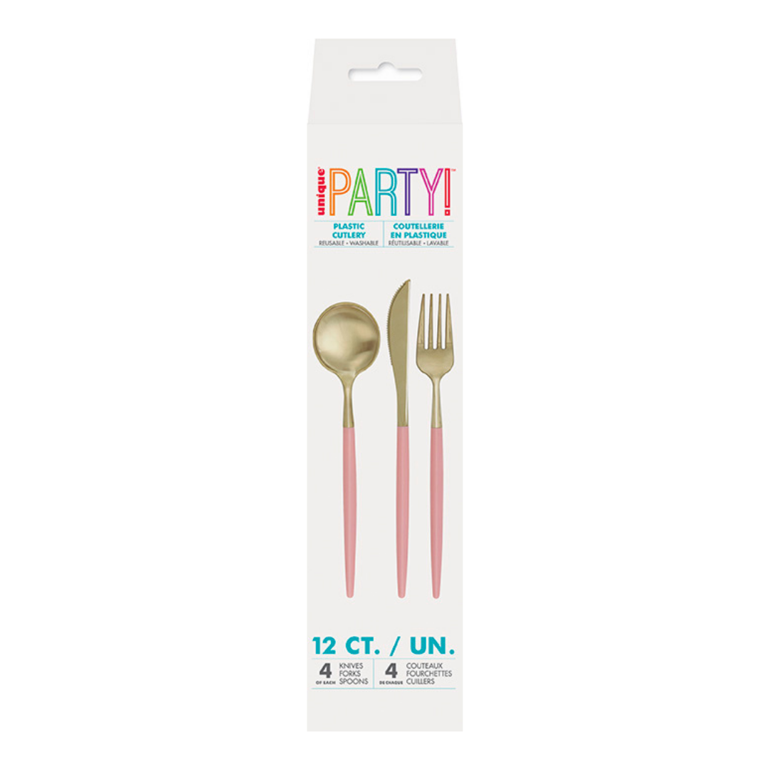 Dusty Rose & Gold Assorted Plastic Cutlery Set