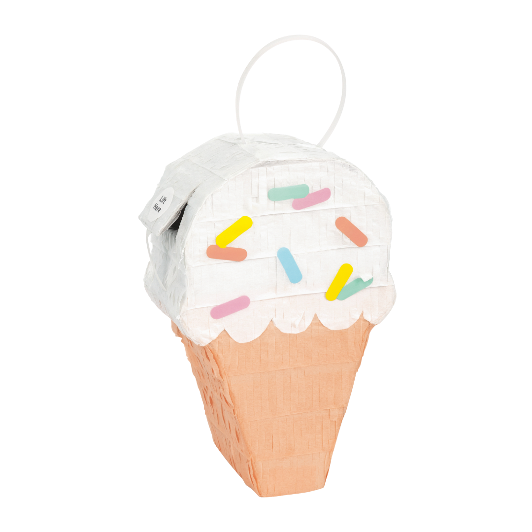 White and Brown Ice Cream Cone Mini Piñata - 4.50" x 1" x 5.75"