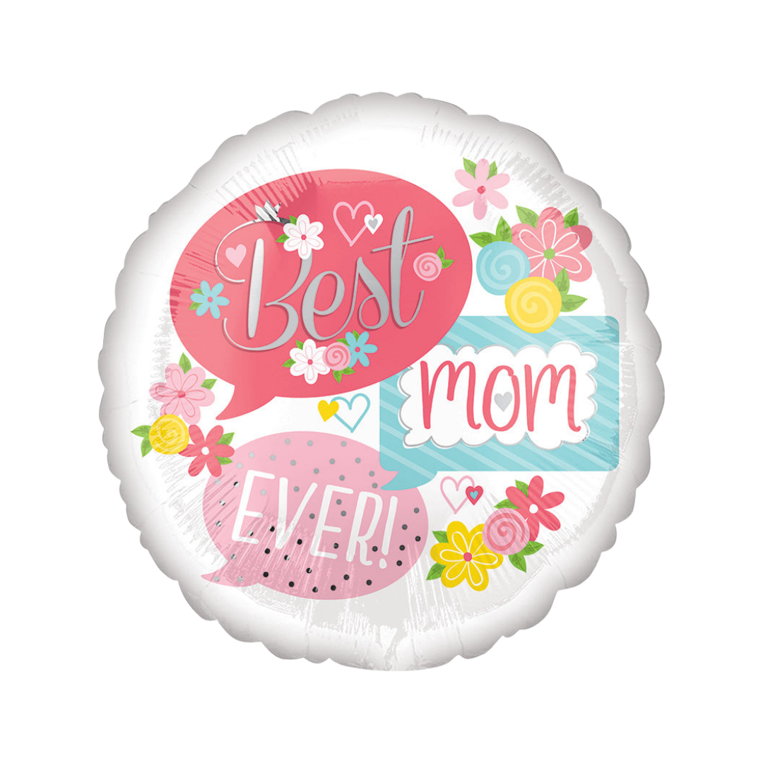 White Floral "Best Mom Ever" Mother's Day Foil Balloon, 18in