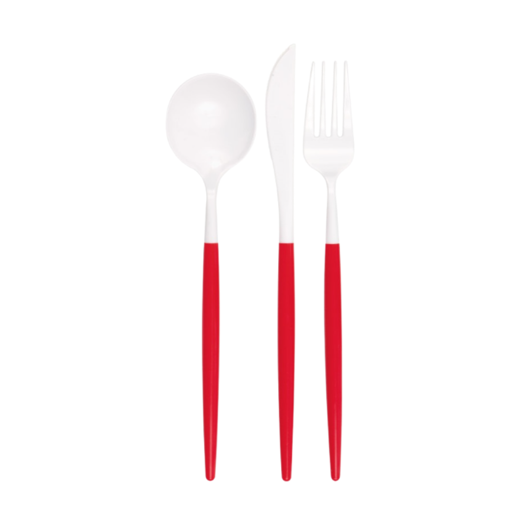 Red & White Plastic Cutlery Set - 12 pcs