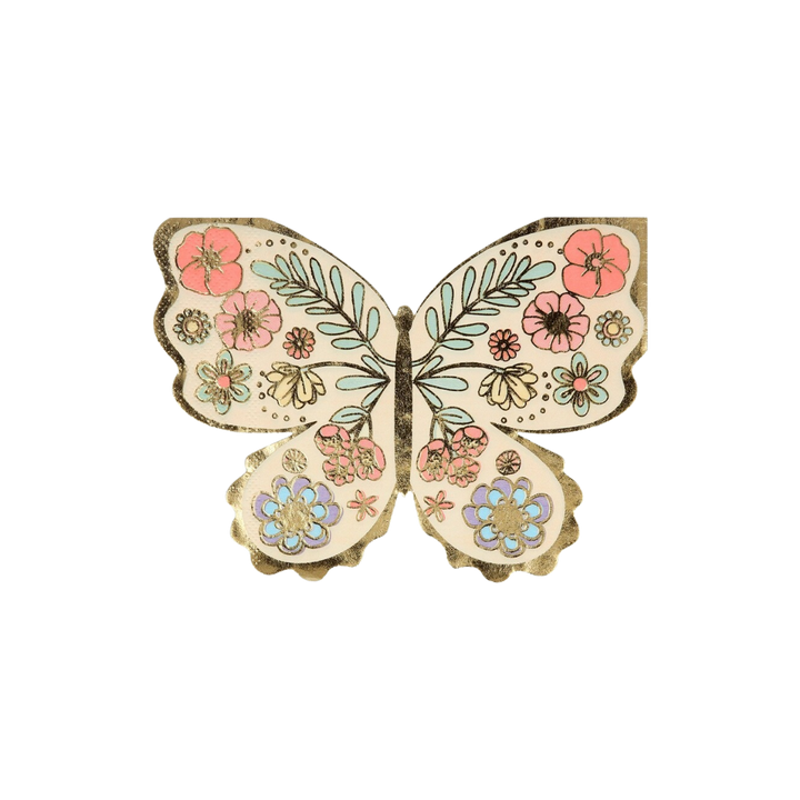 Yellow Floral Butterfly Dinner Napkins