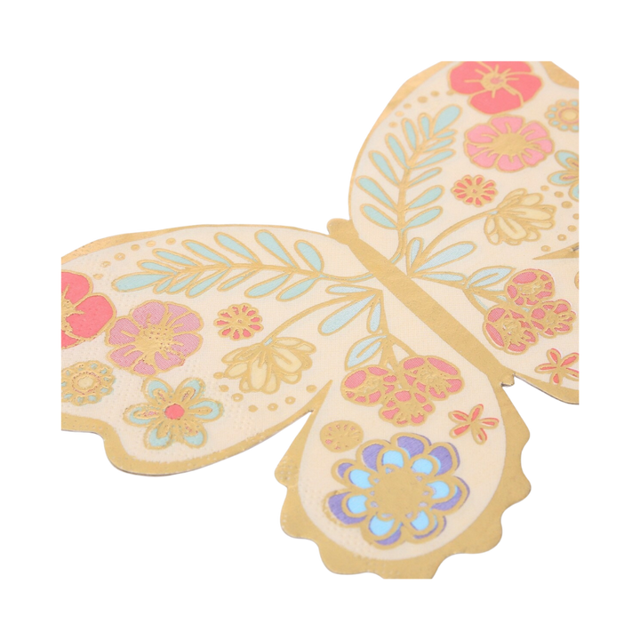 Yellow Floral Butterfly Dinner Napkins