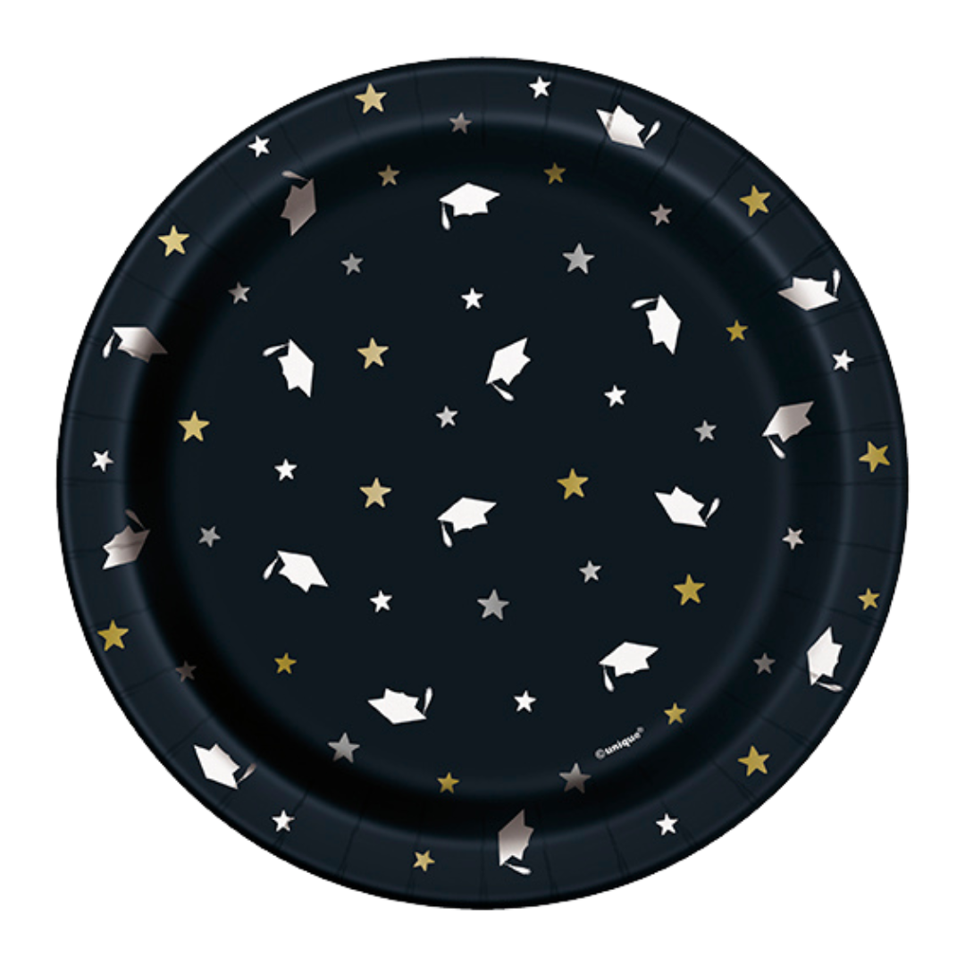 Black with Graduation Cap and Star Small Dessert Plates