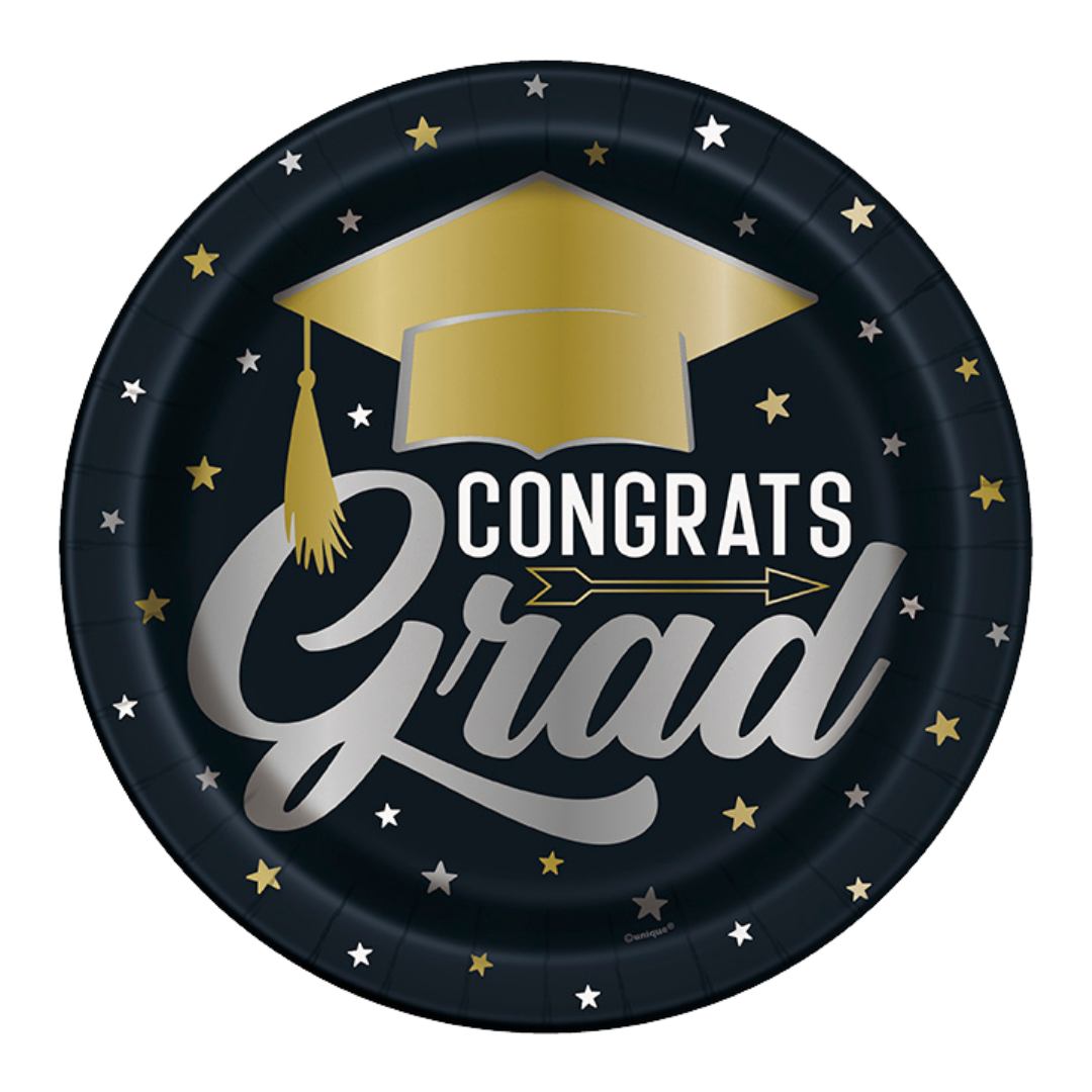 Black "Congrats Grad" Dinner Plates