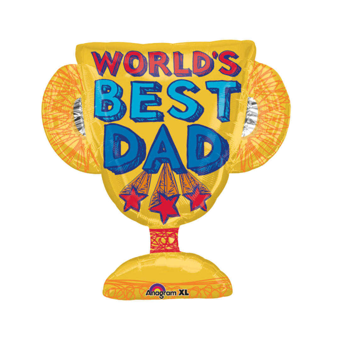 Gold and blue World's Best Dad Supershape Foil Balloon, 27 in
