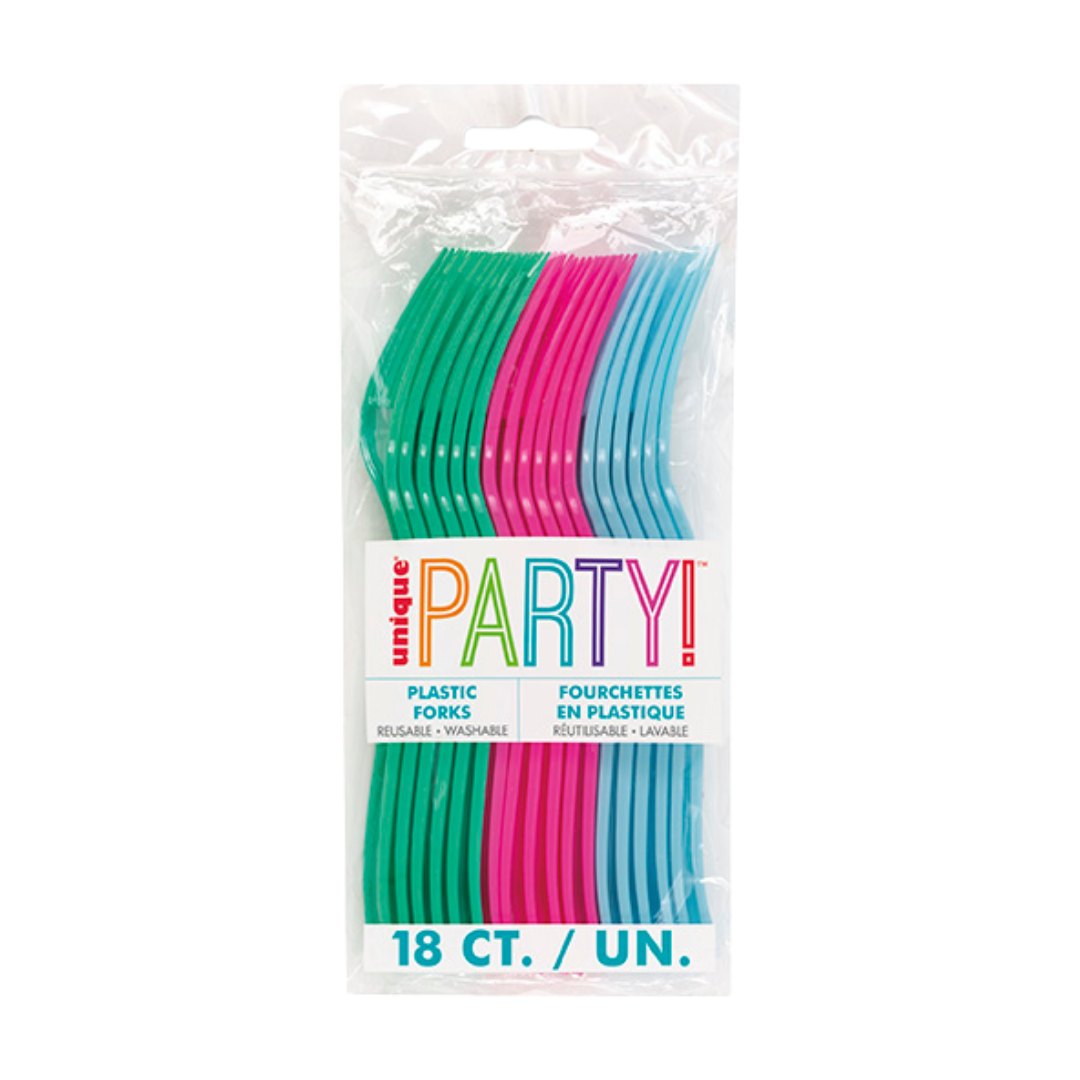 Silver & Bright Assorted Color Plastic Forks - 18 pcs