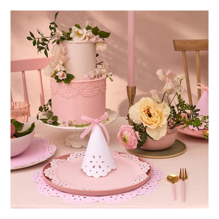 Pastel Broderie Anglaise Lace Party Hats - 8pk