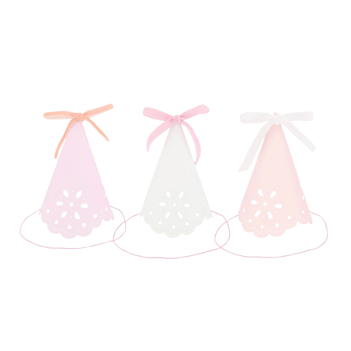 Pastel Broderie Anglaise Lace Party Hats - 8pk