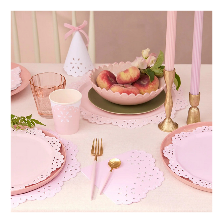 Pink and Peach Broderie Anglaise Lace Appetizer Plates