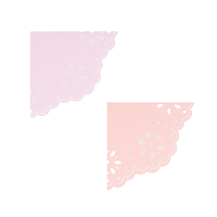 Pink and Peach Broderie Anglaise Lace Cocktail Napkin