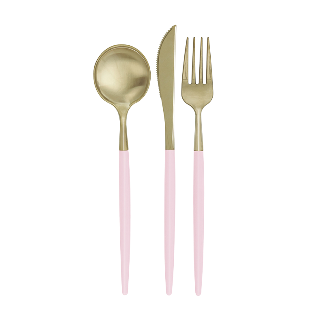 Gold & Light Plastic Cutlery Set - 12 pcs