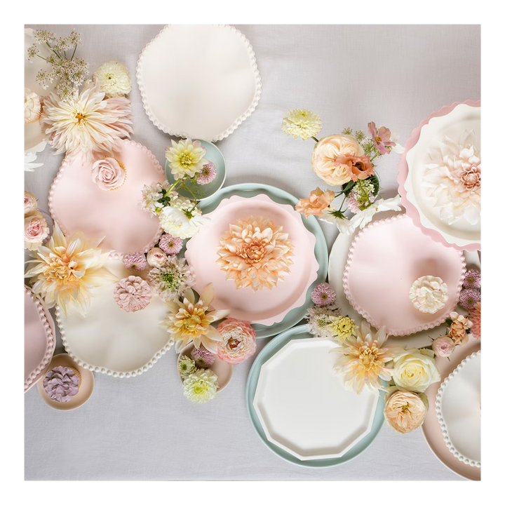 Pink Dot Edged Flower Compostable Appetizer Plates