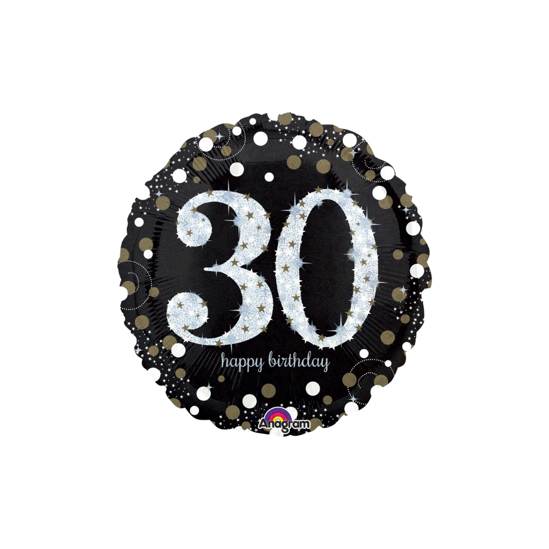 Sparkling Black "30" Birthday Foil Balloon, 28in