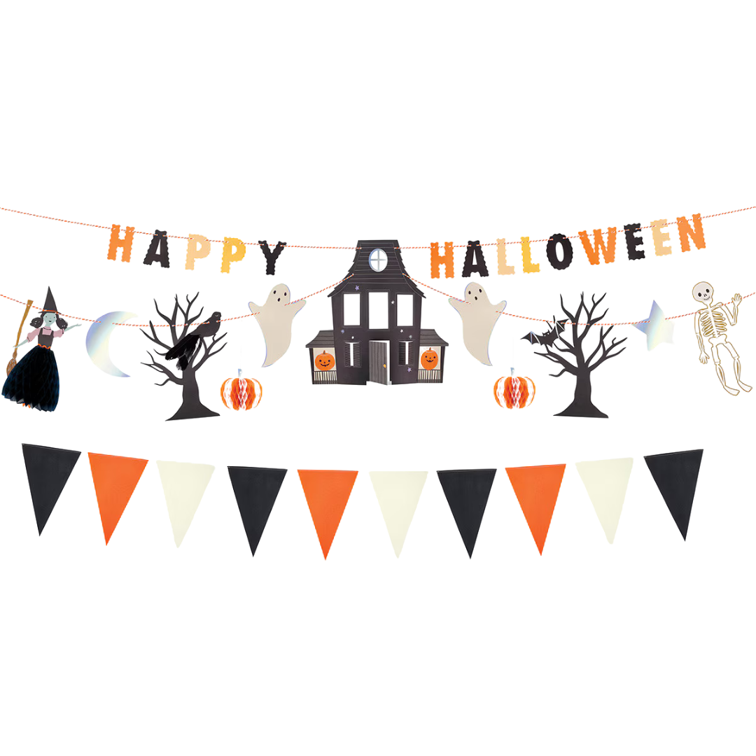 Black, White and Orange Happy Halloween Garland Set