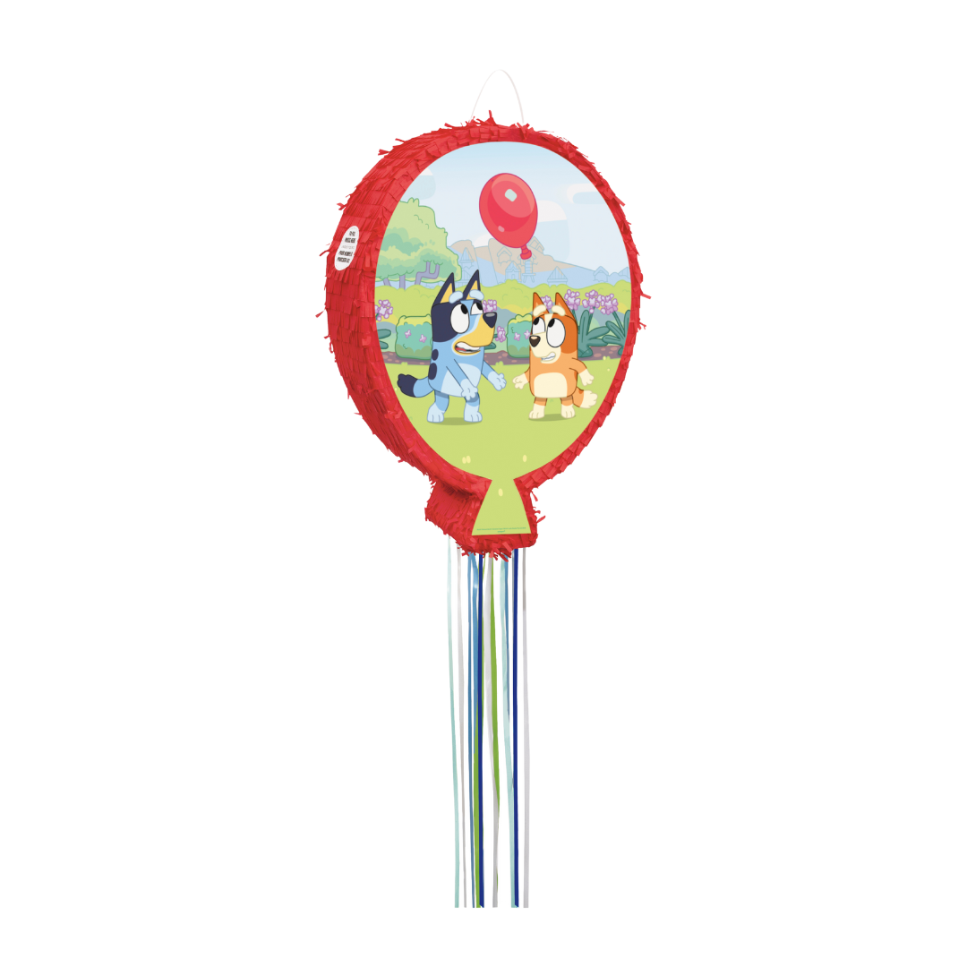Red Bluey Balloon Drum Pull Piñata -15.50" x 4" x 20.50"