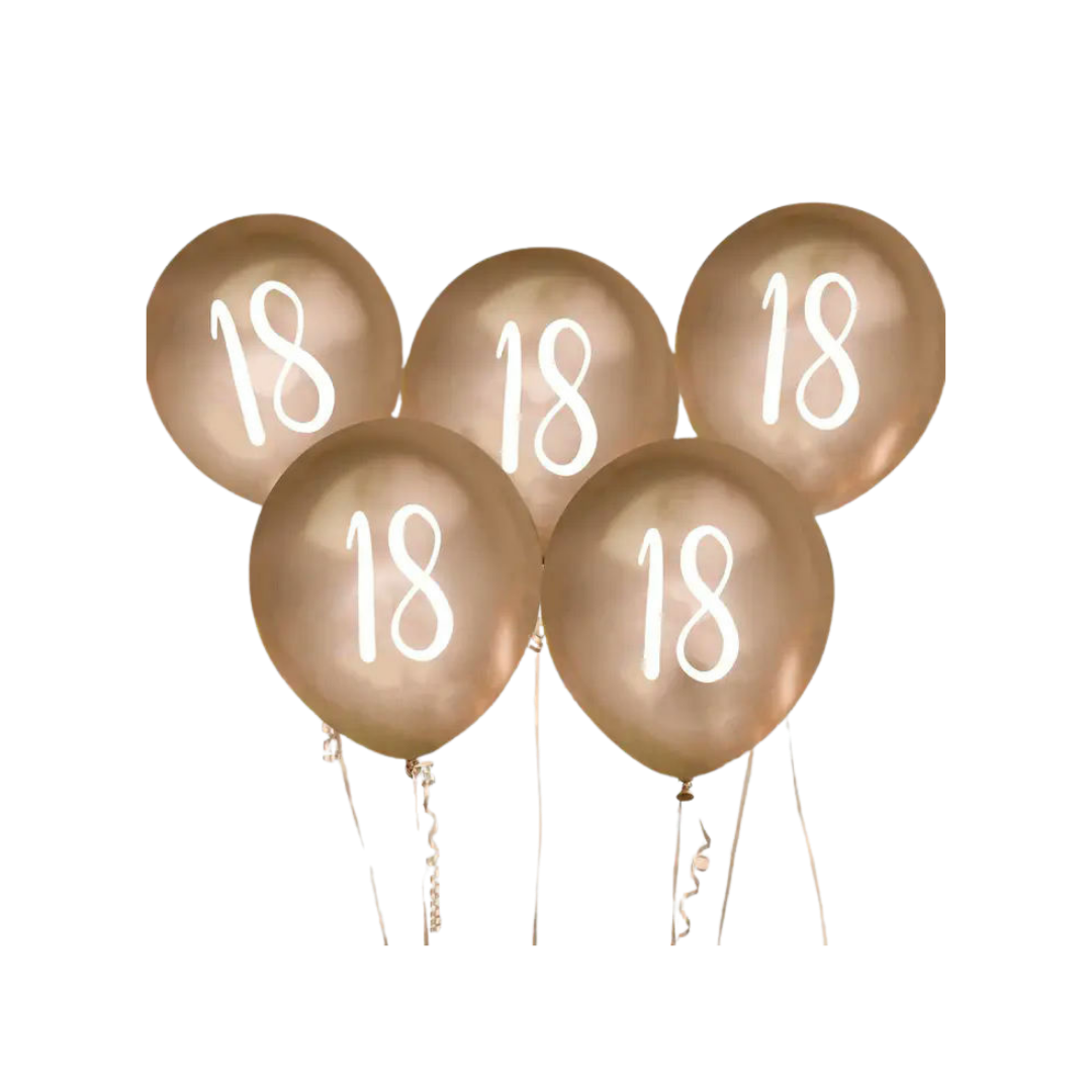 Gold '18' Latex 12" Balloons 5 Pack