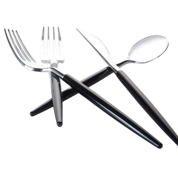 Black and Silver Plastic Cutlery Set - 32 pcs