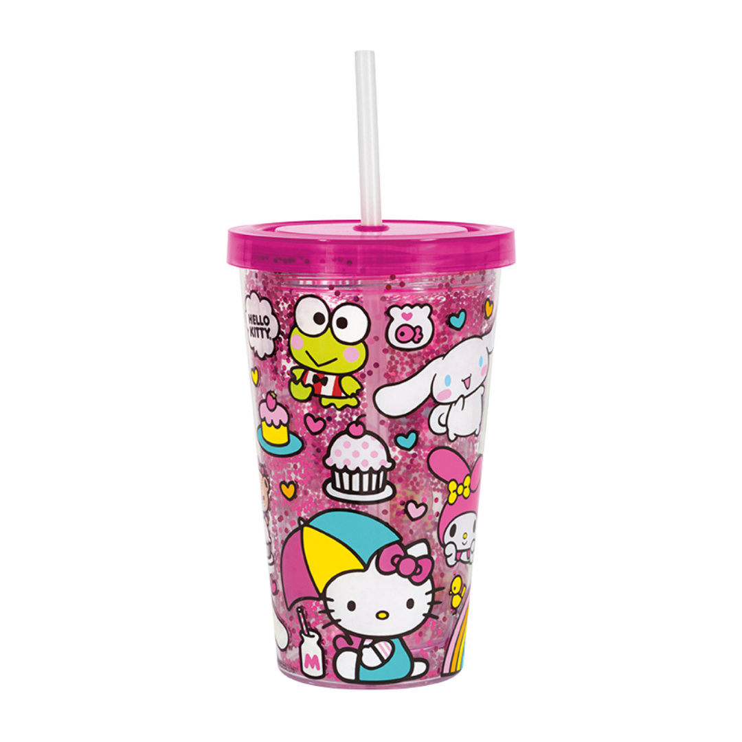 Pink Hello Kitty Printed Plastic Tumbler with Straw