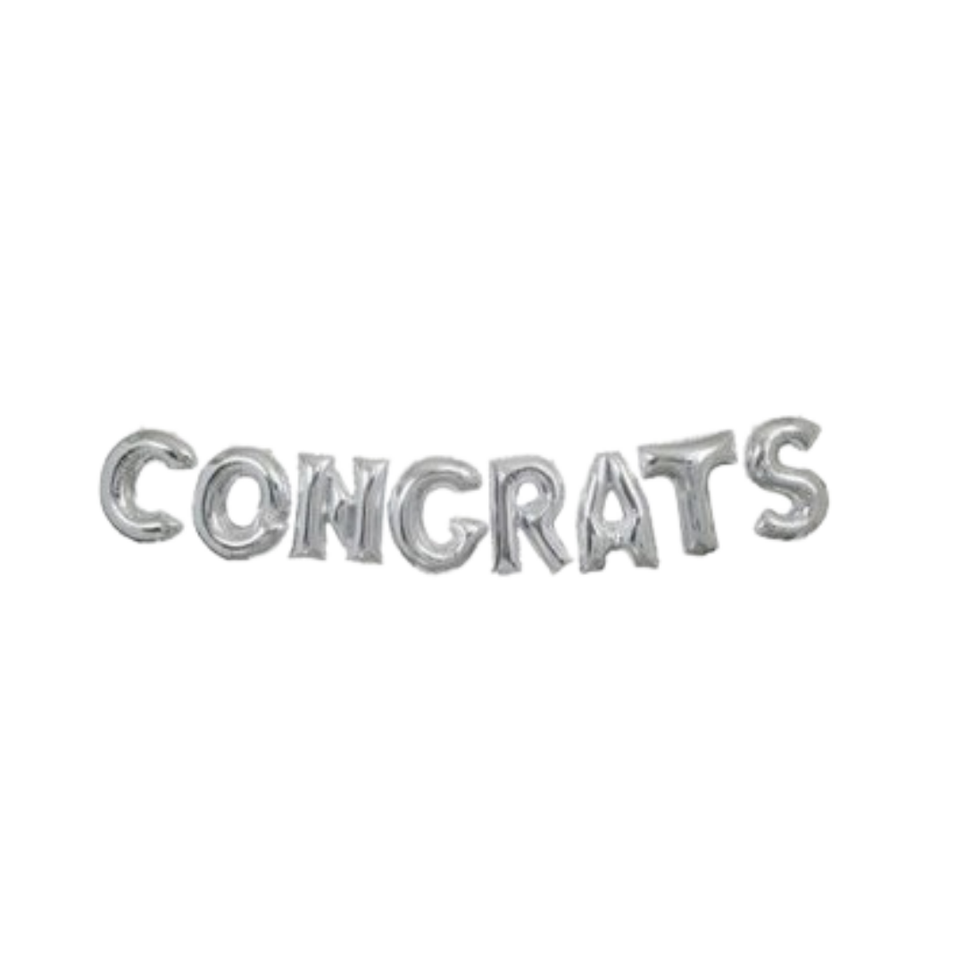 Silver Congrats Banner Foil Balloon, 14in