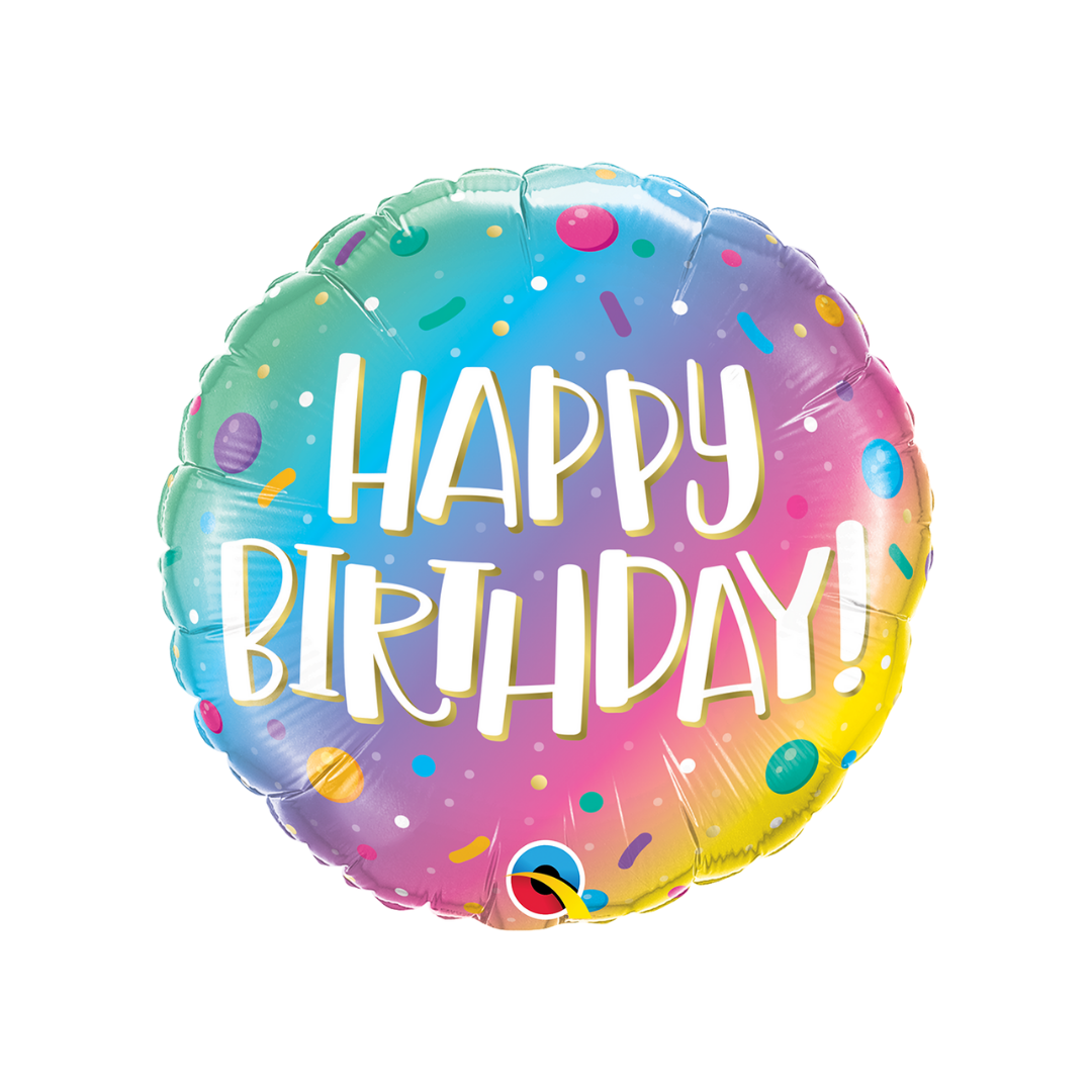 Ombre Dots and Sprinkles Happy Birthday Foil Balloon, 18in