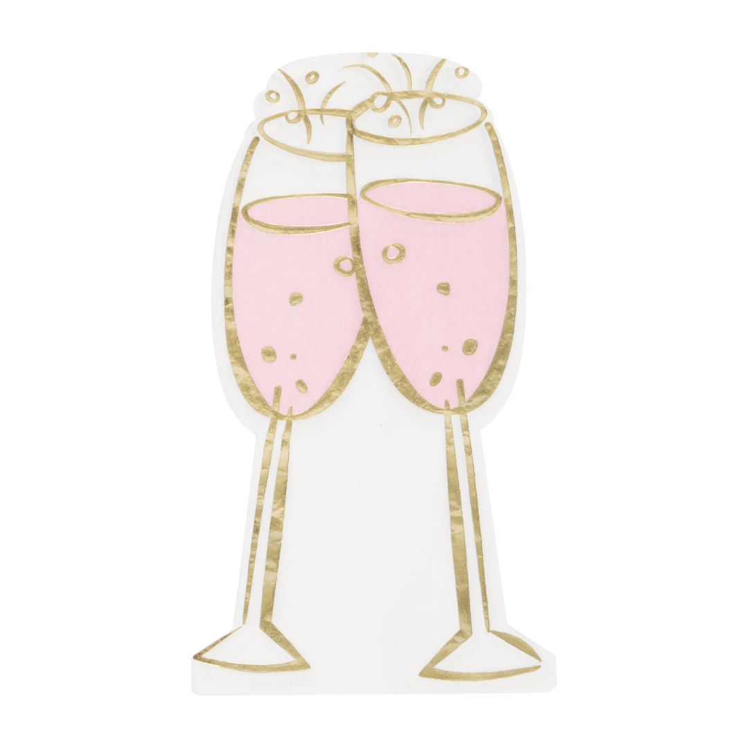 Pink Champagne Glass Shaped with Foil Guest Napkins