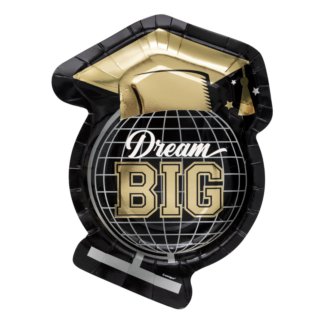 Black and Gold "Dream Big" Graduation Large Dinner Plates