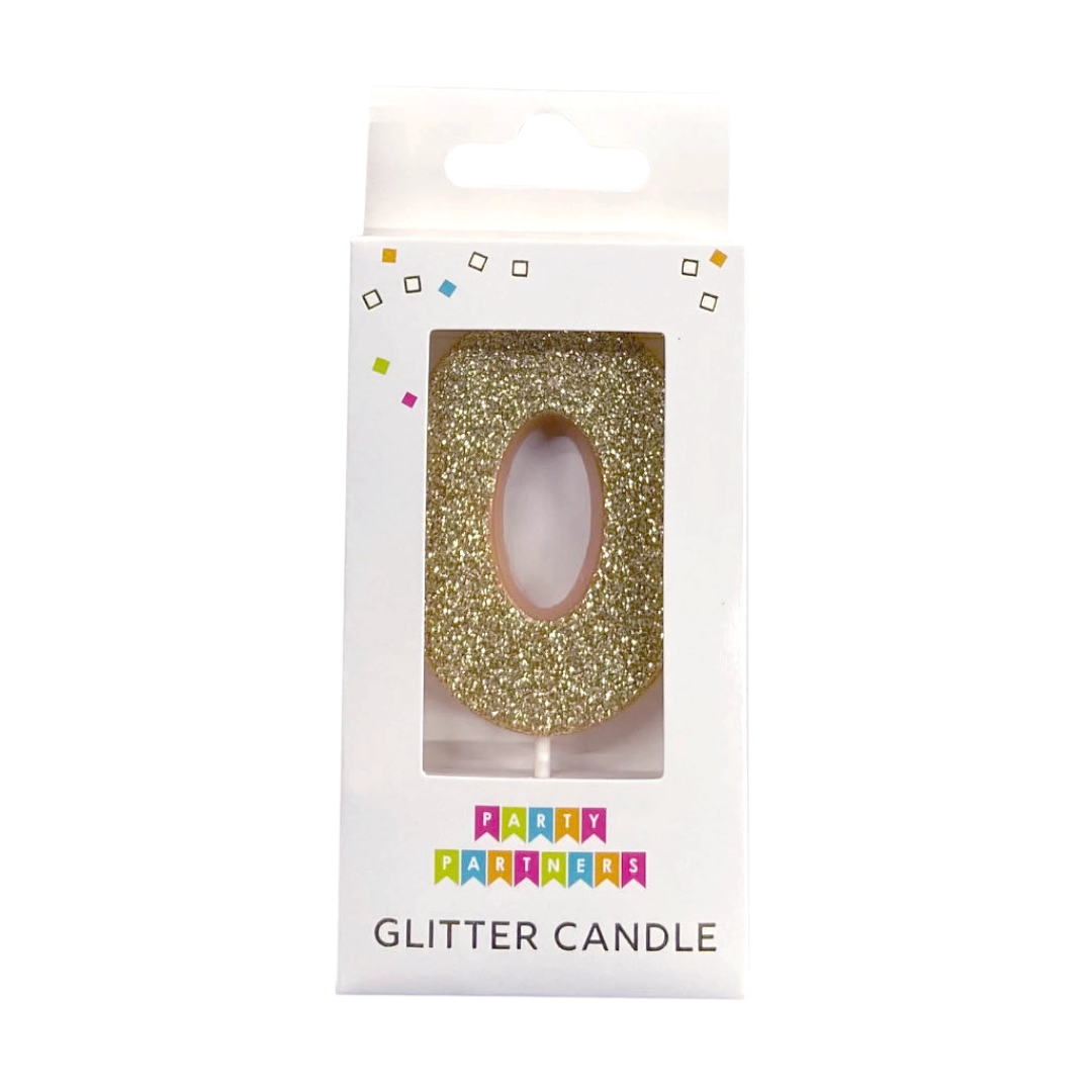 Gold Glitter Number 0 Candle