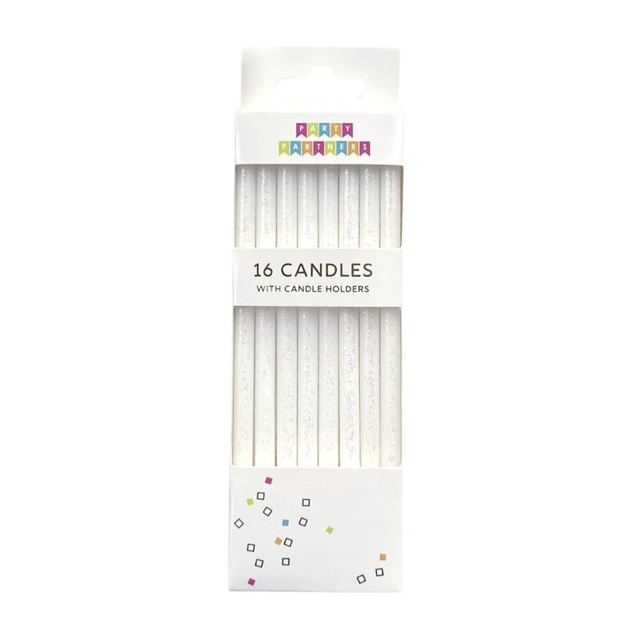 White Tall Glitter Candle Set - 16 pk