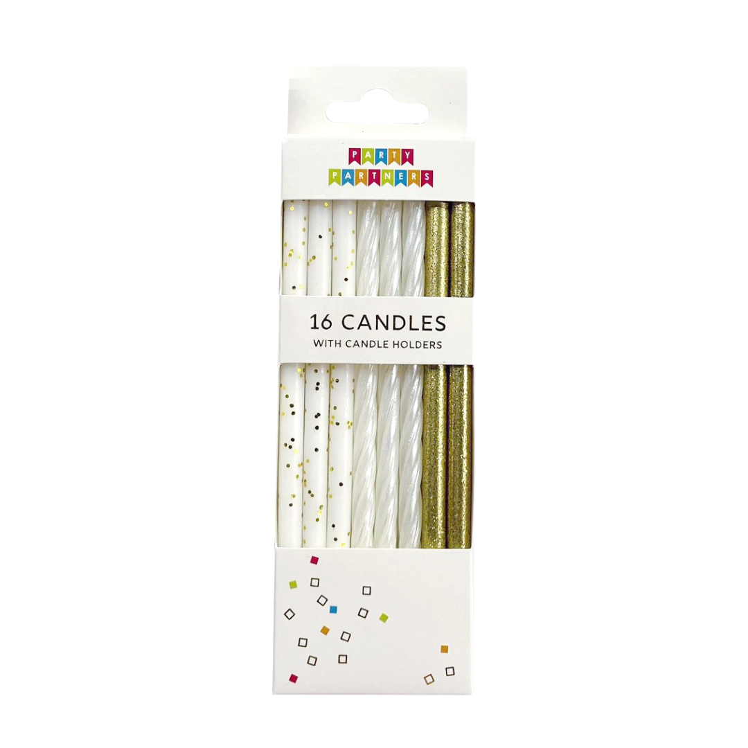 Gold & White Glitter Candle Set - 16 pk