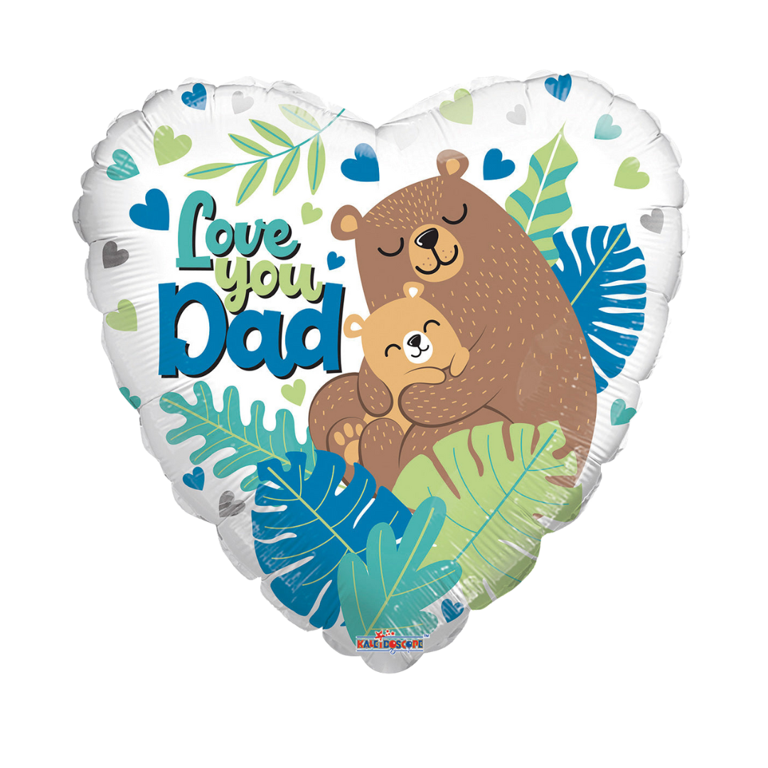 White with Blue and green accents Love You Dad Bears Heart Foil Balloon, 18 in