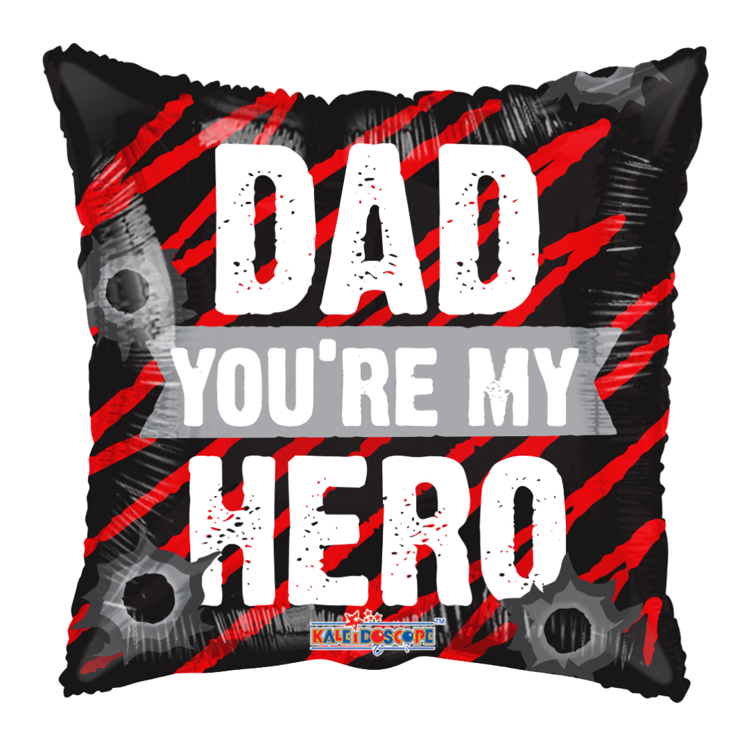 Black and white Dad You're My Hero Gellibean square foil Balloon, 18 in