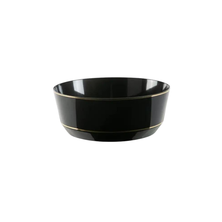 Black and Gold Round Plastic Dessert Bowl 10 Pack - 8oz.