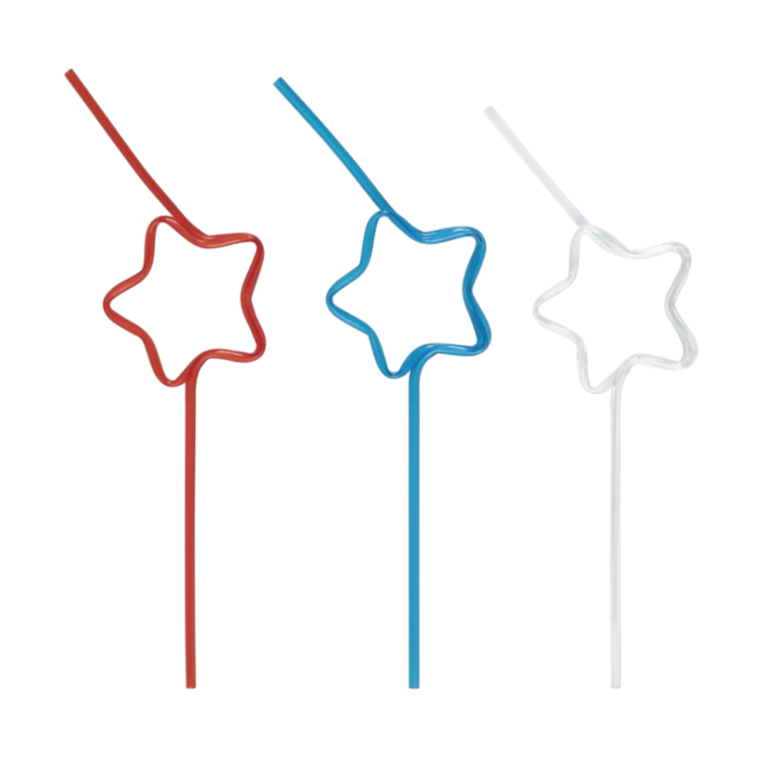 Red, Blue & White Star Shaped Plastic Straws - 6 pk