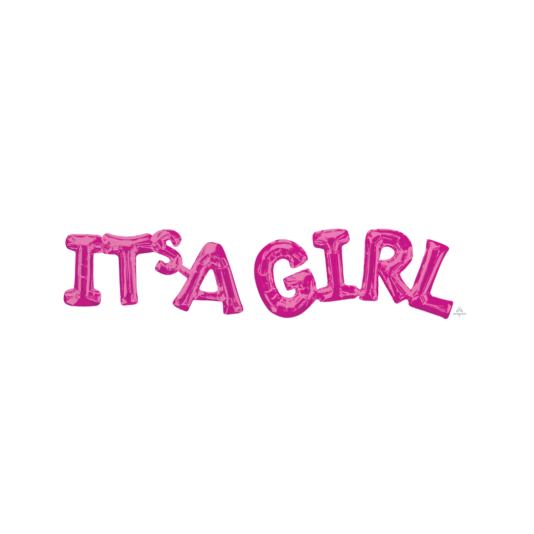 Pink "It's A Girl" Gender Reveal Phrase Foil Balloon