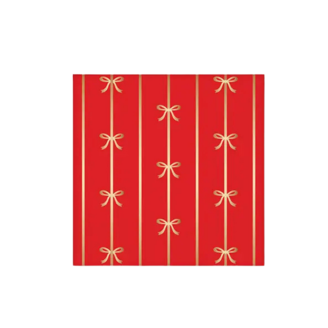 Red with Gold Bow Cocktail Napkins