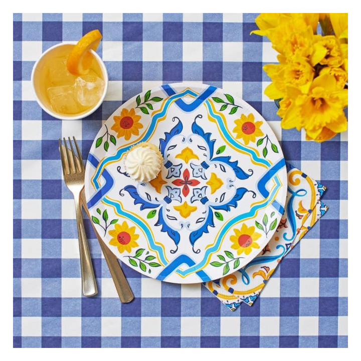 Navy Blue Gingham Paper Tablecloth