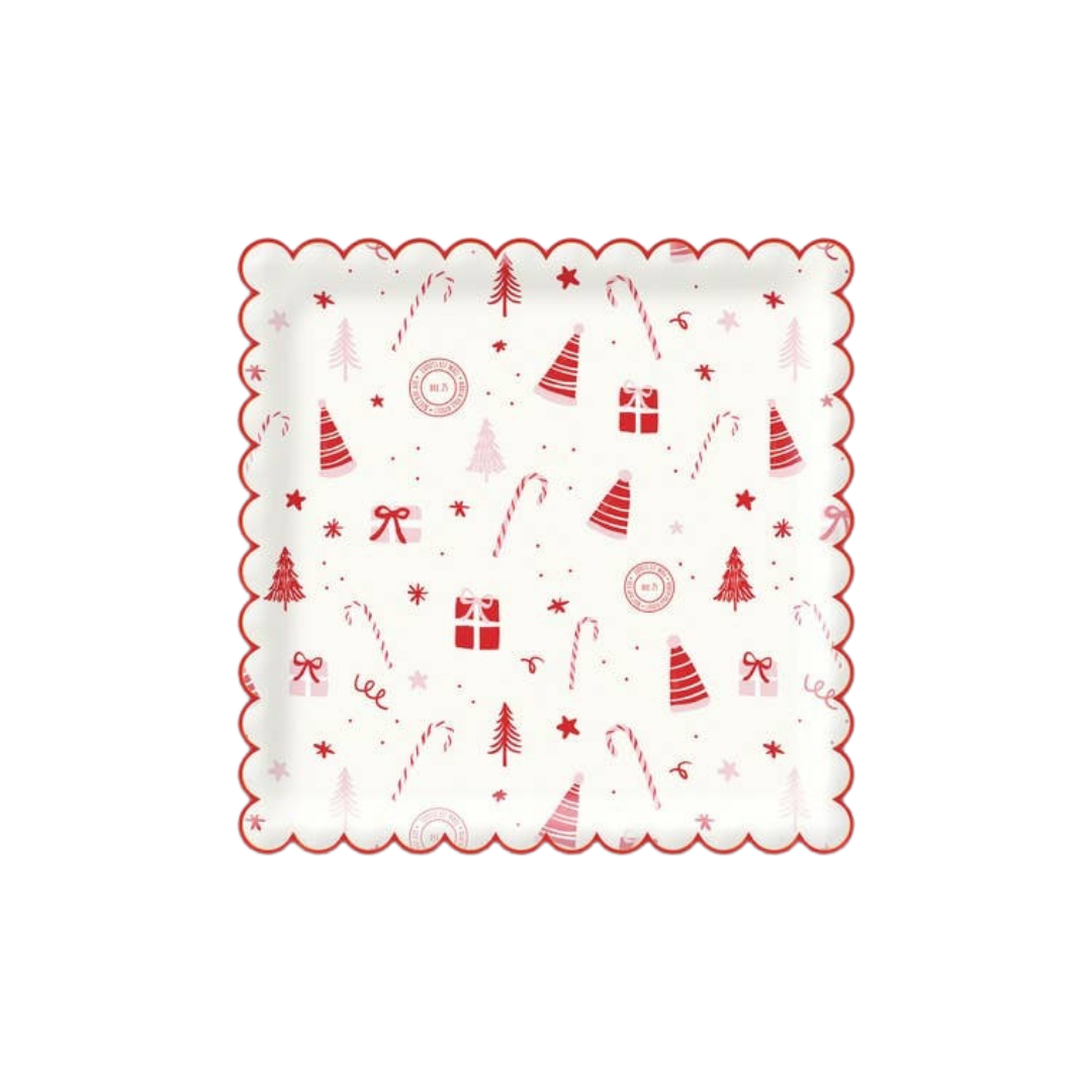 White and Red Elf Scallop Scatter Large Plate