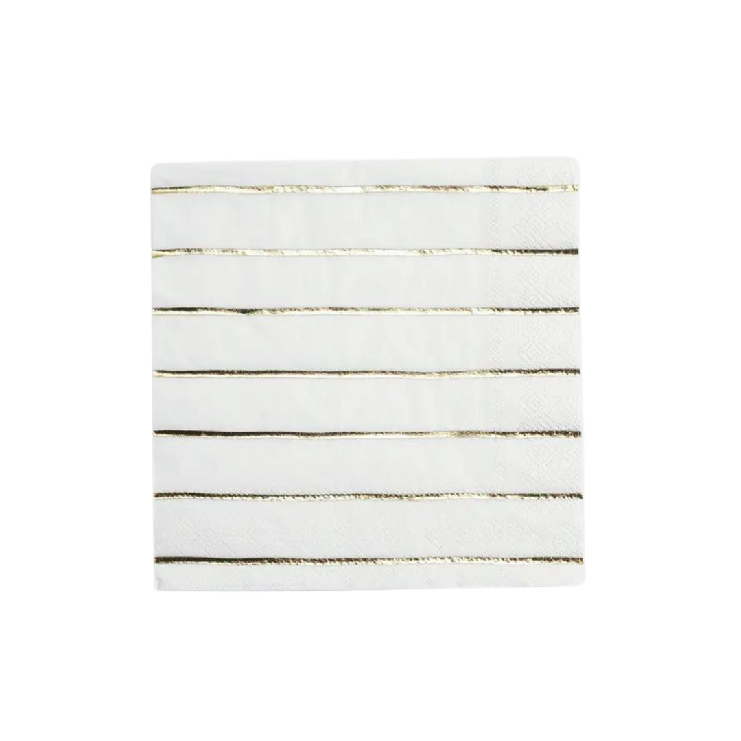 White and Gold Striped Dinner Napkins