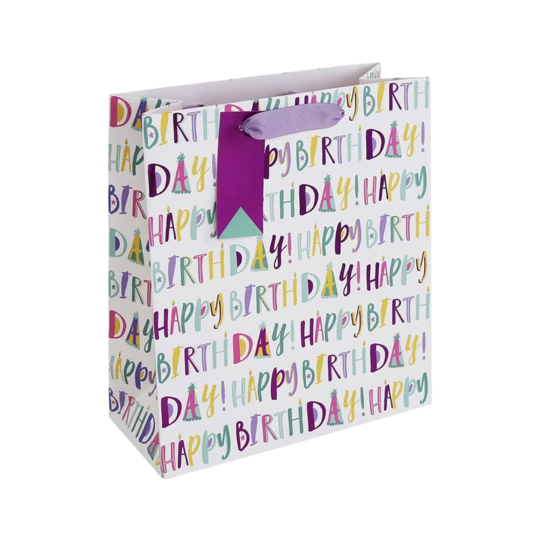 Purple Happy Birthday Gift Bag - Medium